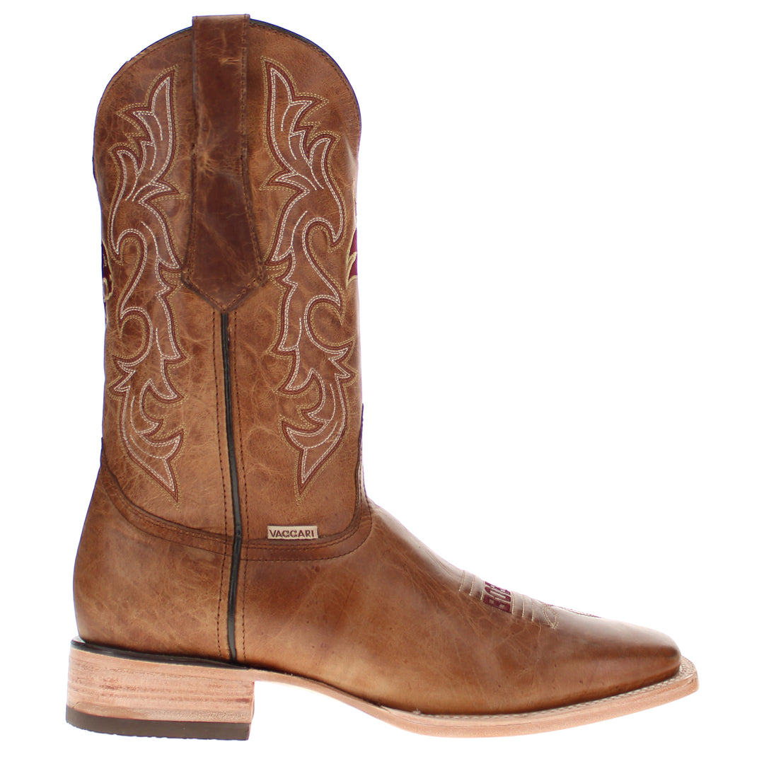 Men's Texas State University Tan Square Toe Cowboy Boots by Vaccari